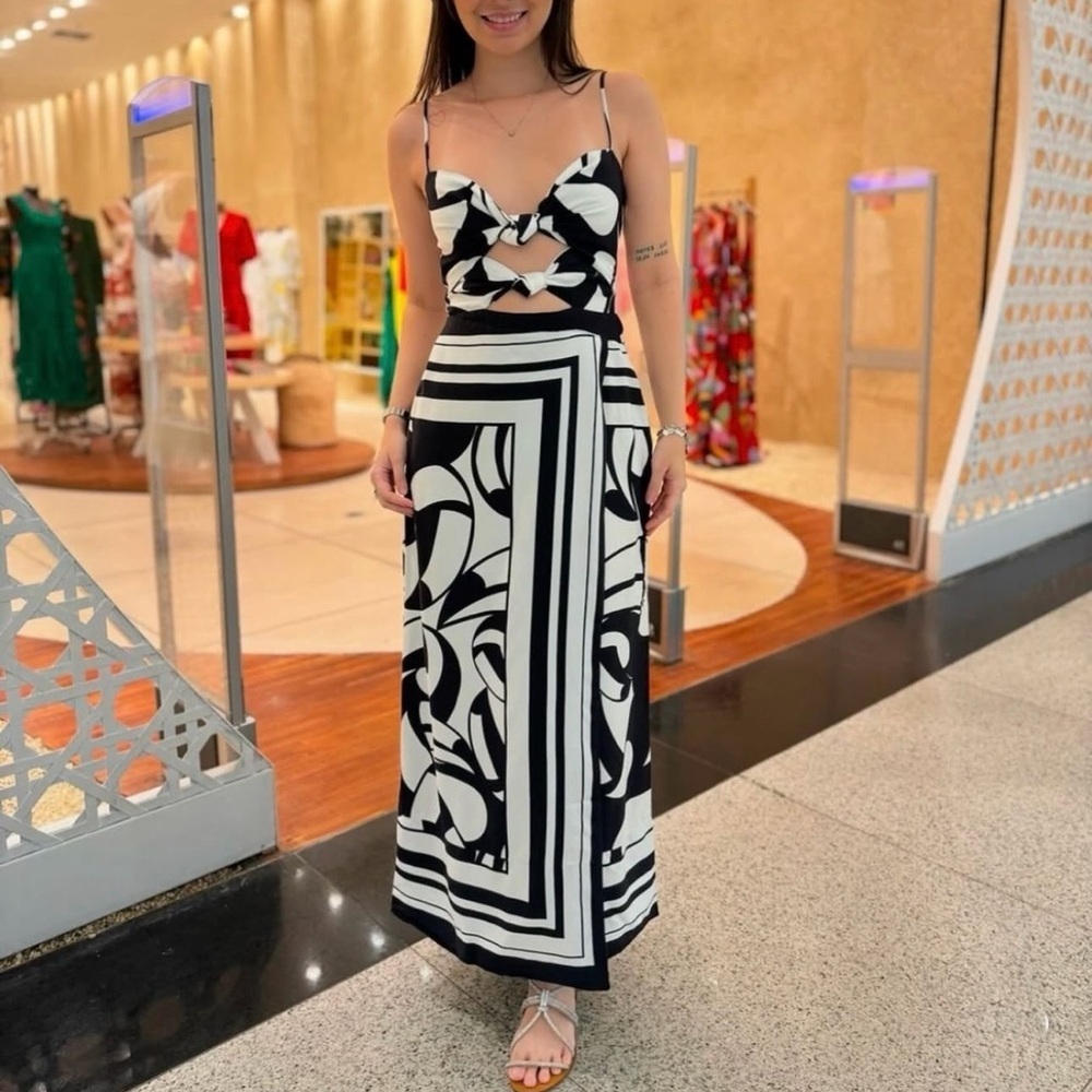 FARM Rio Black and White Toucan Long Dress Size S